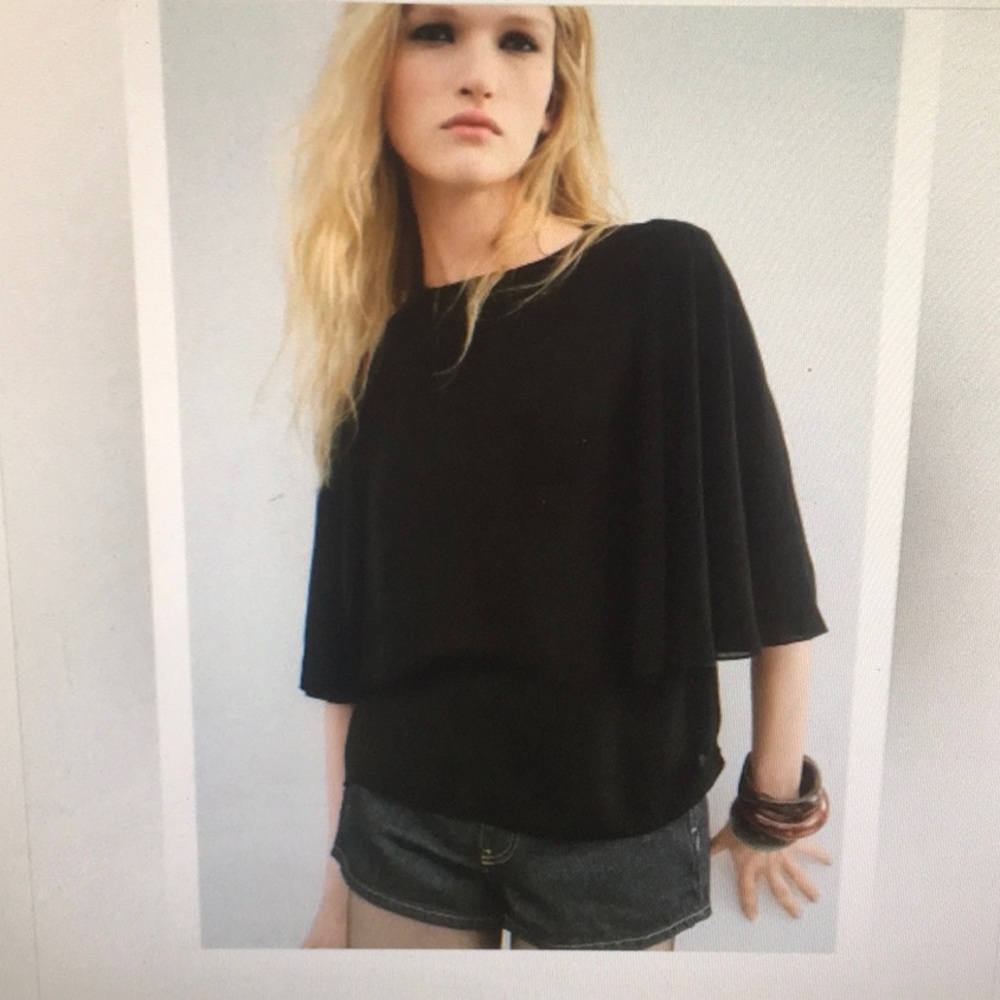 ZARA/BLACK-DROP SHOULDER WIDE 3/4 SLEEVE RELAXED FIT TOP - Picture 3 of 9